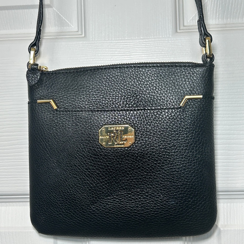 Lauren Ralph‎ Lauren Black Faux Leather Crossbody Bag Small Gold Hardware